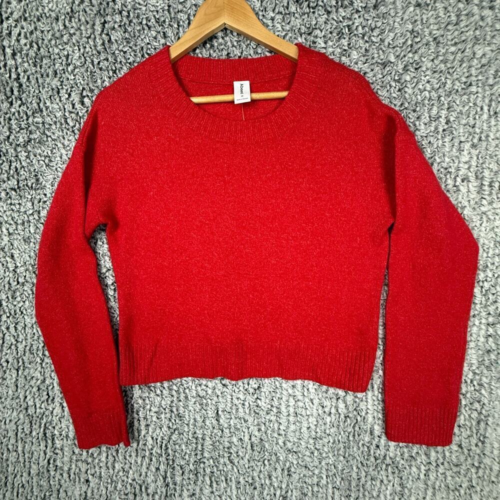 Abound Cropped Sweater Red Women's Size Large Soft Boxy Oversized Cozy Sweater - Picture 2 of 12